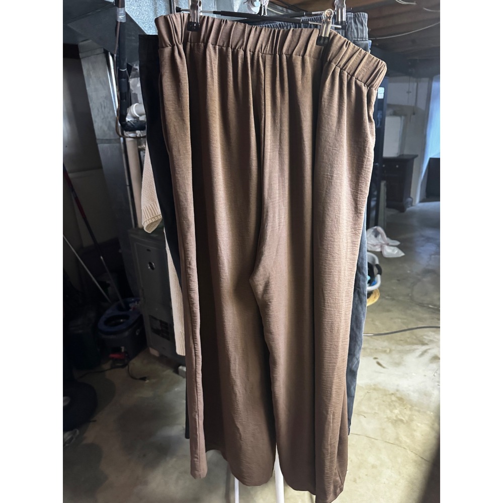 Gracila Brown Wide Leg Palazzo Pants High Waist Tie Front XL